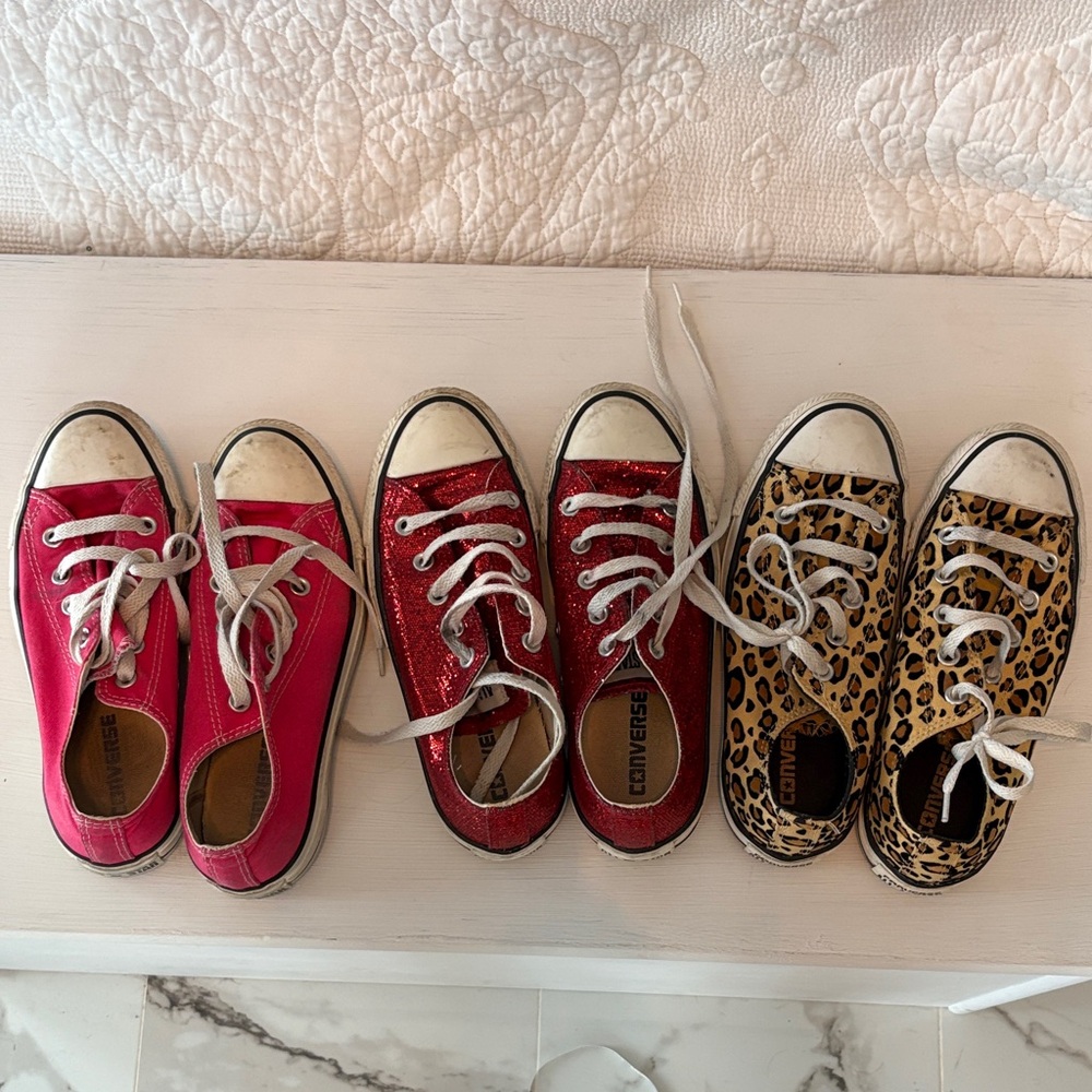 Converse Red and Leopard Print Sneakers Trio
